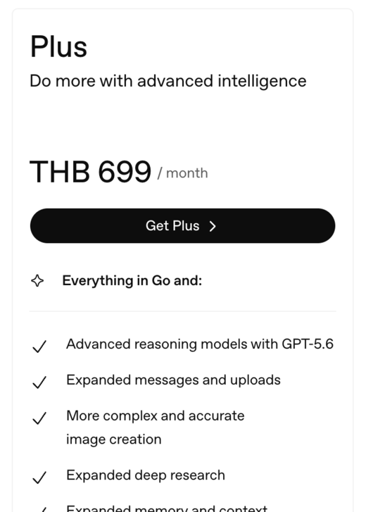 ตัวอย่างแผน ChatGPT Plus